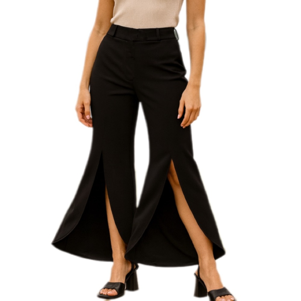 Addison Evenings Wide Leg Double Slit Palazzo Pants Size M Zip Closure Chic